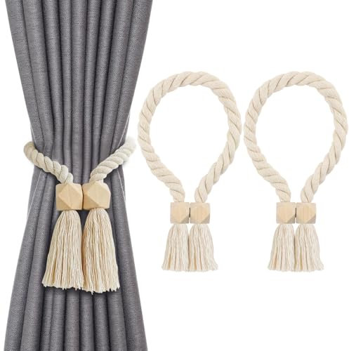 Fzyisw 2 Stück Magnetische Vorhang Raffhalter - Boho-Stil Raffhalter für Vorhänge mit Fransen - Starker Magnet-Gardinenhalter für Wohnzimmer, Schlafzimmer Hausdeko-Liebhaber
