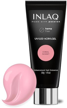 INLAQ Acrylgel Für Nagelverlängerung Coral Sunset 30ml - PREMIUM Polygel Für Gelnägel - Nägel Extender Gel UV/LED - Building Acrylic Nagelgel - Poly Nagel Gel