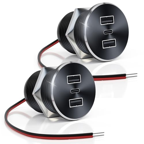 GIBBAB 2PCS 72W RV USB Outlet All-Aluminum 12V/24V 3 Ports Recessed Mount | 36W PD3.0 Type-C + 2*18W QC3.0 Fast Charging Socket, Car Charger Cigarette Lighter Replacement for Camper Trailer Boat Van