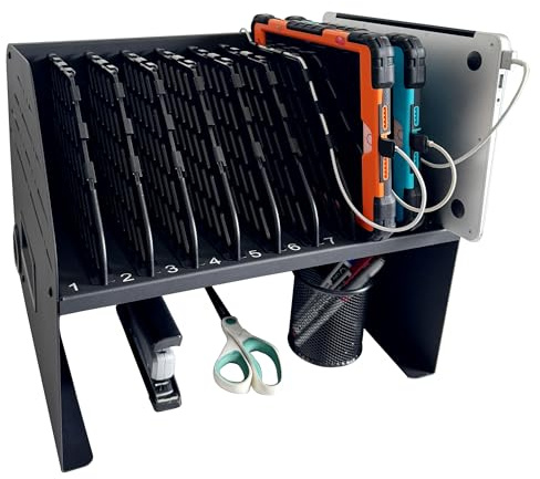 Plugsharge - Laptop Charging Station for Classroom, Office or Home, 10 Device Organizer with 6 AC Outlets and 4 USB Ports, Fits Laptops, Tablets and E-Readers