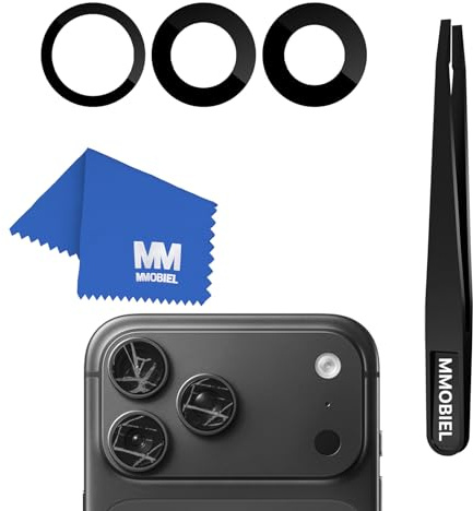 MMOBIEL Back Rear Camera Glass Lens Replacement Compatible with iPhone 17 Pro/17 Pro Max - Rear Camera Glass - Double Sided Adhesive, Tweezer and Cloth