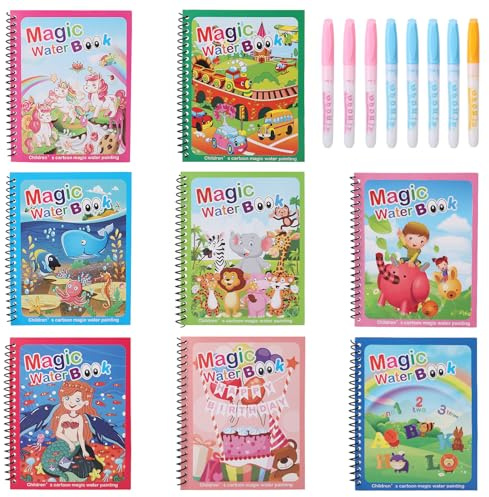 GSrenyu 8 Set Magic Water Colouring Books with Water Pens for Toddlers