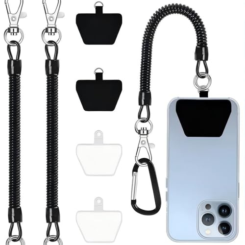 FeiatPogra 2 Pack Phone Tether with Coiled Anti Theft Phone Strap, Phone Lanyard Security Strap with Tether Tabs and Carabiner Clip for Bag, Backpack, Shopping, Travel and Daily Use