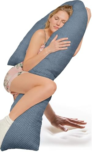 Traumreiter Schwangerschaftskissen Visco J Form Wendekissen mit Memory Foam Stütze [orthopädisch] Schwangerschaft Kissen zum Schlafen, Stillkissen XXL. Schwanger Seitenschläfer (Taubenblau)