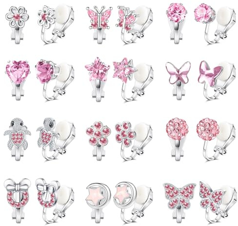 Kakonia Ohrclips Für Kinder Mädchen Hypoallergene Clip Ohrringe Ohne Ohrloch Klipp Ohrringe in Niedlicher Schmetterling Regenbogen Blume Perle Stern Ohrclips Kinder Schmuck Für Mädchen