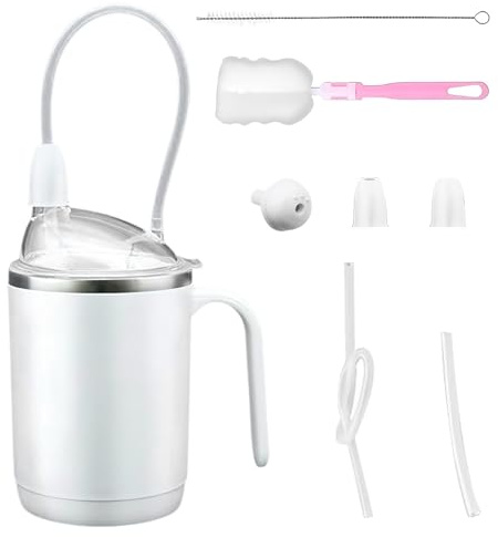 Gobelet 3 en 1 pour adulte, 450 ml, anti-étranglement et anti-déversement, avec couvercle, 2 pailles, brosse à paille, brosse à tasse, gobelets en acier inoxydable pour personnes âgées et adultes