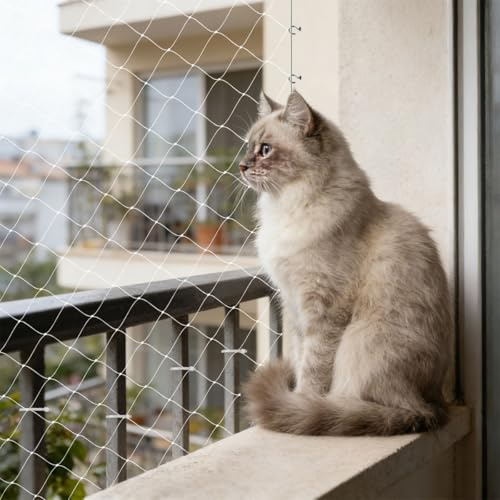 BOPEUY Red para Gatos Terraza, 10 × 3 M Red Gatos Terraza, Resistente al UV y al Desgarro Red Proteccion Gatos, Duradera Malla Gatera Reforzada, para Balcones, Terraza, Puertas, Ventanas - Blanco