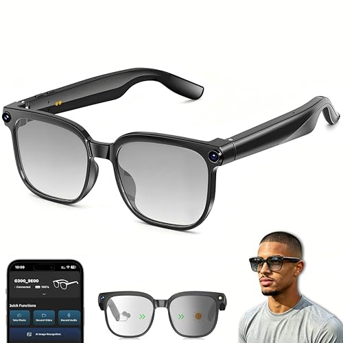 Gafas inteligentes con IA con cámara, gafas de cámara HD de 8 MP para hombres, mujeres, gafas de grabación de IA con asistente de voz, audio de oreja abierta, traducción en tiempo real, gafas de sol