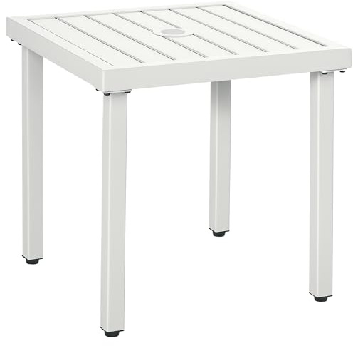 Outsunny Garden Side Table 51x51cm Square CoffeeTable Umbrella Hole White