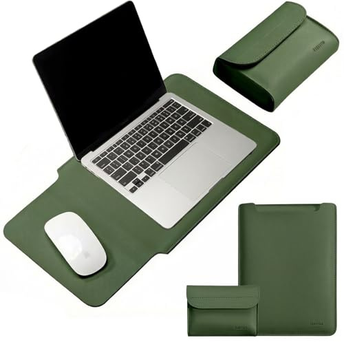Laptoptasche 15 Zoll, Laptop Hülle mit Zubehörtasche, PU Ledertasche Laptop Tasche 15 Zoll, Nichtmagnetisch Laptophülle Kompatibel mit Apple, Lenovo, HP, ASUS,Acer, 38cm X 28cm (Tiefes Tintengrün)