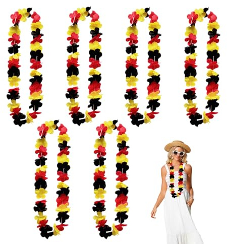 6 Stück Deutschland Blumenkette,Girlande Schwarz Rot Gelb,für Wm Fanartikel | Fanartikel Wm 2026 Deutschland Deko,Kinder Damen Deitschland Fußball Fan Deko,Blumenkette Retro,für Hawaii Party Festival