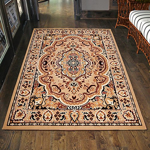 Carpeto Klassischer Orientteppich & Perserteppich mit Orientalisch Muster Kurzflor in Beige/TOP Preis - ÖKO TEX (70 x 130 cm)