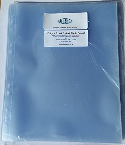 Enigma Xtra Acid Free HD A4 Portrait E1 Photo Sleeves for Ring Binder Albums - 1 Pocket per Page (50 Pack)