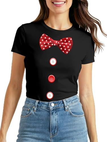 MoonWorks Damen T-Shirt Fliege Knöpfe Schleife Clown Fasching Fastnacht Karneval Kostüm Slim Fit