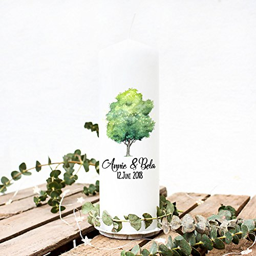 Hochzeitskerze Kerze zur Hochzeit Trauung Traukerze mit Lebensbaum Wunschnamen & Datum wk6 ilka parey wandtattoo-welt®