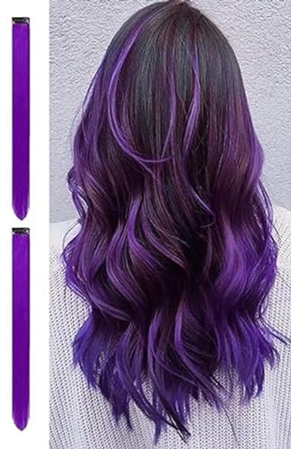 Clip In Hair Extension Highlights Streaks x 2 purple
