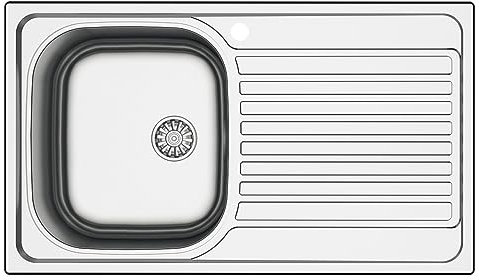 MABEL Lavello Cucina 1 Vasca con Gocciolatoio Lavandino Cucina Lavello Incasso Acciaio Inox 201 con Finitura Spazzolata Facile da Pulire Lavabo Cucina Profondità Vasca 14 cm - L 86 cm x P 50 cm