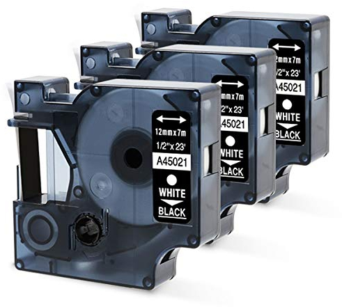 Oozmas Schriftband kompatibel mit Dymo D1 Weiß auf Schwarz 45021 12mm x 7m, Etikettenband kompatibel mit Dymo LabelManager LM160 LM210D LM260P LM280 LM360D LM420P, 3er-Pack