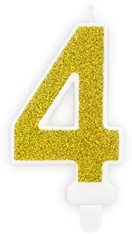 PartyDeco Geburtstagskerze Zahl 4 Zahlenkerze 7cm Kuchenkerze Tortendeko Kindergeburtstag Glitzerkerze Gold Geburtstag Kerze Nummer 4 Gold Glitter