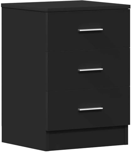 vidaXL Nachtschrank 3 Schubladen Nachttisch Nachtkonsole Nachtschränckchen Nachtkommode Couchtisch Schlafzimmer Schwarz 38x35x56cm Holzwerkstoff