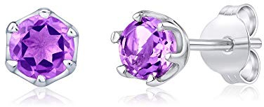 SILVEGO Damen Ohrringe aus 925 Sterling Silber Ohrstecker mit echtem lila Amethyst 4 mm