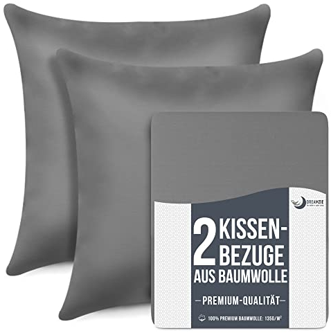 Dreamzie Kissenbezug 65 x 65 cm (Set mit 2) - 100% Jersey Baumwolle 150 g/qm Kissenbezüge -Anthrazit - Für Kissen 65 x 65 cm - Kissenhülle - Kissenbezug - Resistent und Hypoallergen