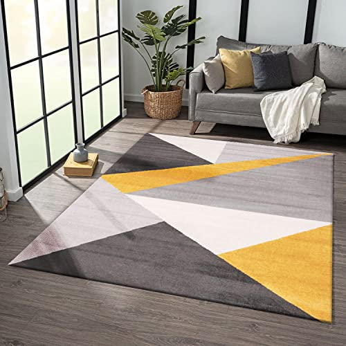 VIMODA Teppich Wohnzimmer Schlafzimmer Flur Teppich Geometrisches Muster Gelb, Maße:80x150 cm