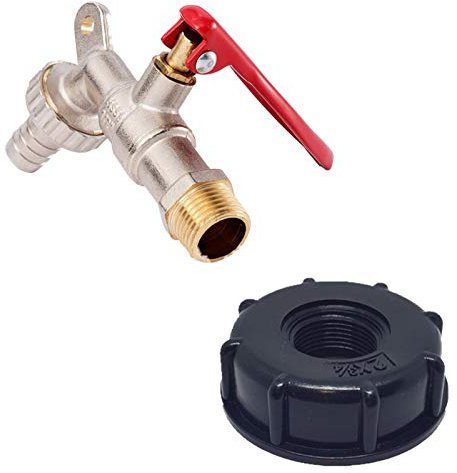 Sue-Supply IBC Wasserhahn Tankadapter Tank Ablaufadapter 1/2Gartenschlauch abschließbarer Wasserhahn IBC Container Zubehör, abschließbares Design, Eingang 60 cm Dickes Gewinde