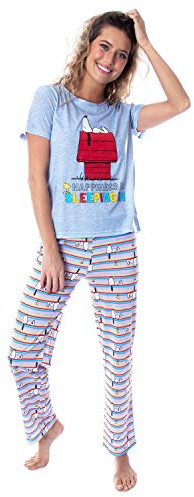 INTIMO Peanuts Damen Snoopy Happiness is Sleeping In Shirt And Pants Nachtwäsche Pyjama Set