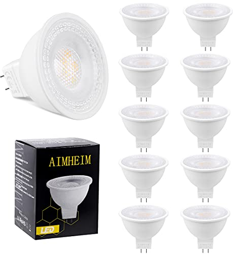 AIMHEIM 5W MR16 LED Lampen GU5.3 Strahler Entspricht 45-55W Halogen Lampen, 510LM, 3000K Warmweiß GU5,3 LED Reflektorlampe, 60°Strahlwinkel, AC/DC 12V, Nicht Dimmbar, 10 Stück