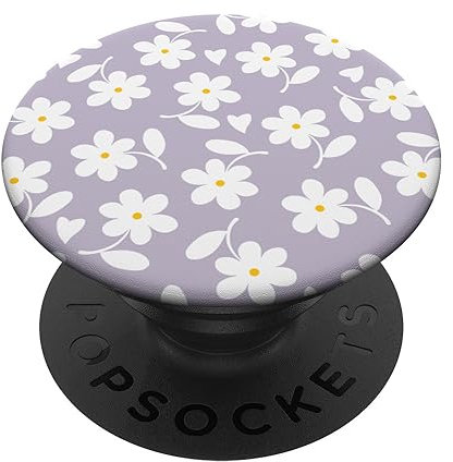 Purple Lilac - White Daisy Flower Floral Heart Leaves PopSockets Adhesive PopGrip