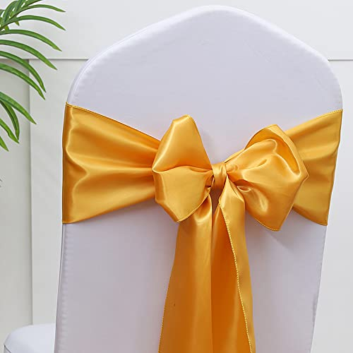 Gankar Satin-Hochzeitsstuhl-Schleifen, 17.8x275.4 cm, Party-/Esszimmerstühle, Accessoires, Schärpen, Knoten für Partys, Bankette, Bänder, Hotel, Restaurant, Weihnachten, Dekoration (50 Stück, Gold)