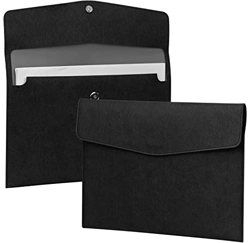 FYY Dokumententaschen A4 PU Leder,A4 Dokumentenmappe mit Druckknopf,Kunstleder A4,Dokument Organisieren für Schulbüro,Hausaufgaben für Papier,Quittungen,Zertifikate,Datei-Bag,Schwarz