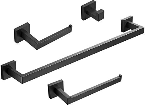 Leekayer Set di 4 portasciugamani da bagno, in acciaio inox, colore nero opaco
