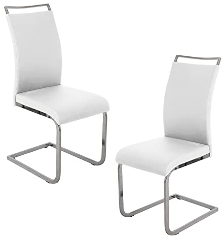 SVITA Judy 2er Set Stühle Schwingstuhl Polsterstuhl Esszimmerstuhl Kunstleder Weiß