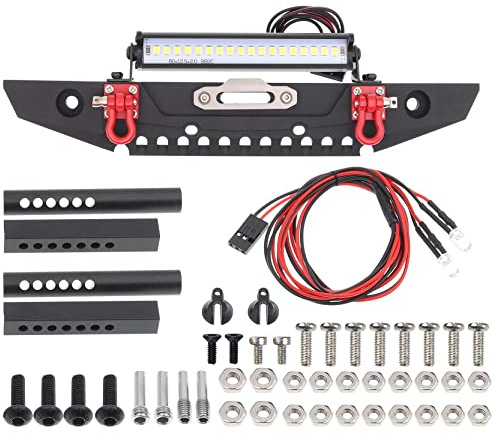 Treehobby Metal Front Bumper with LED Light RC Winch Mount Seat Compatible with Traxxas TRX-4 TRX4 Axial SCX10 90046 90047 RC4WD D90 TF2 1/10 RC Crawler Car Upgrade Part