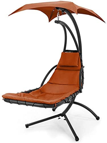Xinduolei Hanging Chaise Lounger Stuhl/Garten Patio Hängematte Schwung Hängematte Schwungstuhl Sonne Liege Hängende Hängematte Liegender mit Bogenständer Baldachin Regenschirm Orange