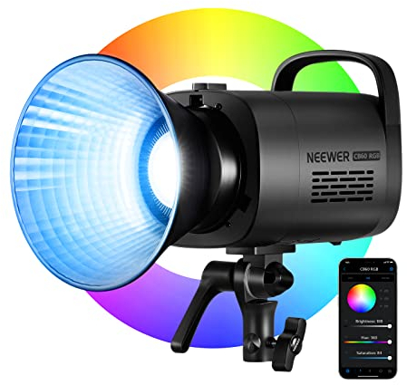 NEEWER CB60 RGB 70W LED Videoleuchte Studiolicht Bowens Halterung COB Vollfarbe 18000 Lux@1m CCT 2700K ~ 6500K CRI 97+ 17 Beleuchtungsszenen App Steuerung Dauerlicht für Fotografie, Videobeleuchtung