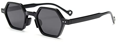 kachawoo Sechseckige polarisierte Retro-Sonnenbrille Promi-Influencer-Sonnenbrille für Street Snap Selfie Ins Trending Shades (BLACK)