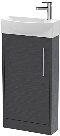 Hudson Reed JNU2221L Juno Modern Cloakroom Floor Standing 1-Door Unit with 1 Tap Hole Left Hand Basin, Graphite Grey