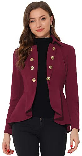 Allegra K Veste gothique décontractée pour femme à col rabattu et à double boutonnage ouvert sur le devant Bourgogne M