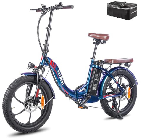 Fafrees [Oficial] Bicicleta eléctrica F20-PRO, 20 Pulgadas Plegable Bicicleta Urbana eléctrica, 250 W fatbike, 18Ah batería, Rango de 140 km, E-Bike para Adultos, Aurora Azul