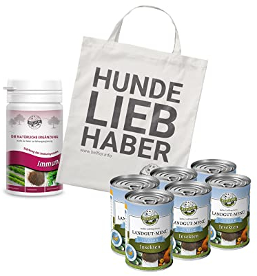 Bellfor Welpenfutter im Sparset Ideal für die bedarfsgerechte Fütterung heranwachsender Hunde Landgut-Menü Junior 6 x 400 g Immun Junior 50 g und 1 Jutebeutel