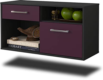 Lqliving Lowboard - Unterschrank Indianapolis, Wandmontiert, Korpus: anthrazit matt, Front: Farb-Design Lila (92x49x35cm), mit Metall Griffen, Made in Germany