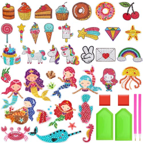 UPINS Diamond Painting Set für Kinder - 35 Stück 5D Aufkleber, DIY Diamant Malerei Sticker