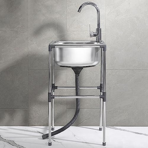 Fregadero de Camping de Un Seno Portatil Fregadero Exterior Fregadero para Catering Con Grifo Frío y Caliente,Para Terraza Autocaravana Restaurante Lavandería (48x35x80cm)