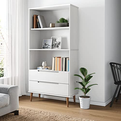 LAPOOH Bücherregal, Regal Kinderzimmer, Bookshelf, Bücher Regal, Mehrzweckregal, Bookcase, Leiterregal, Standregal, Allzweckschrank, Weiß 85x35x170,5 cm Massivholz Kiefer