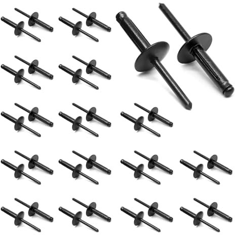 Zorfeter Lot de 60 rivets aveugles à grande bride 3/16 x 3/4, rivets pop en aluminium noir, diamètre de la bride 16 mm