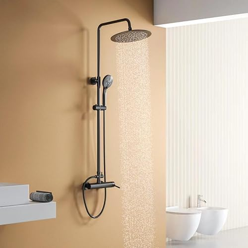 YOOZENA Duscharmatur Komplettset Schwarz, Regendusche mit Armatur,Duscharmatur ohne thermostat, Duschsystem mit einhebelmischer,duschgarnitur für Badezimmer