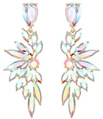 Clearine Pendientes de boda nupciales de cristal lágrima marquesa racimo Bling colgantes pendientes para mujer, Cristal Acero aleado